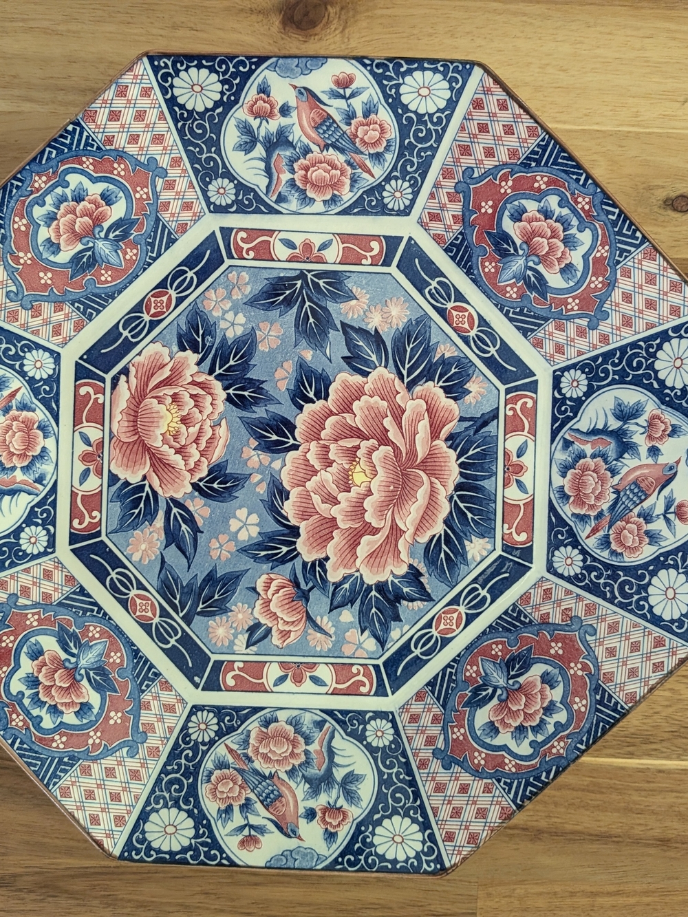 Imari Style Floral Peony Birds Toyo Japan Octagonal Porcelain Plate